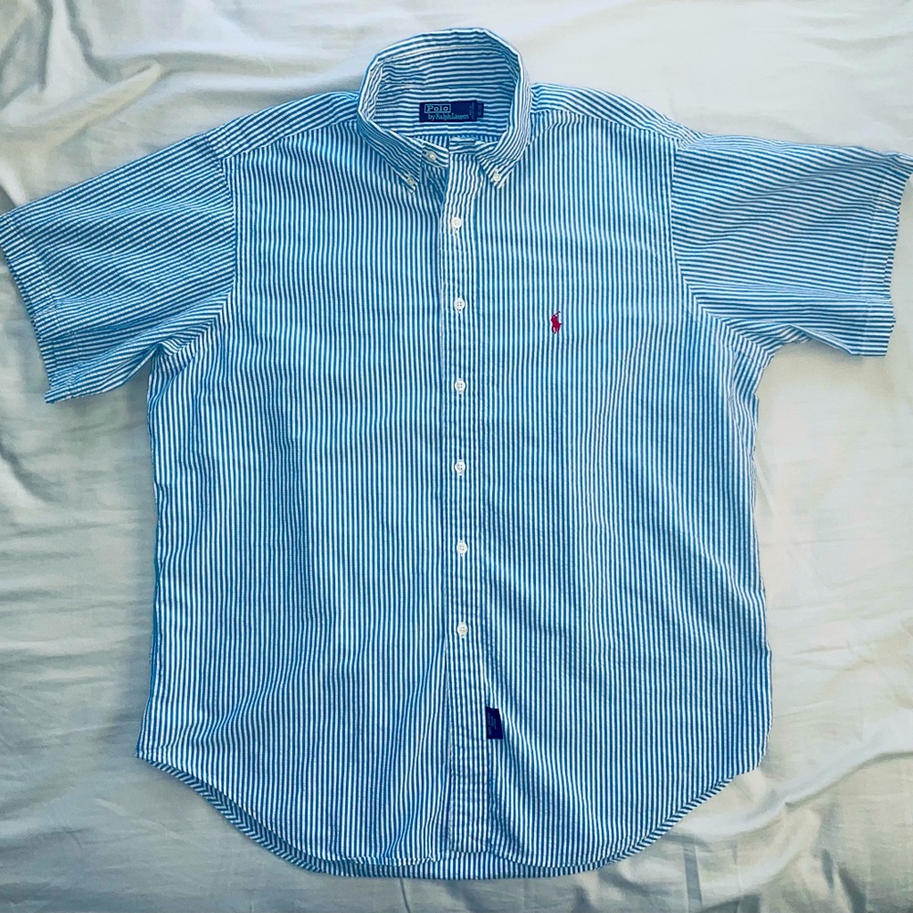 Vintage Polo Ralph Lauren Seersucker Button Down Shirt Striped Men’s Sz XL #8